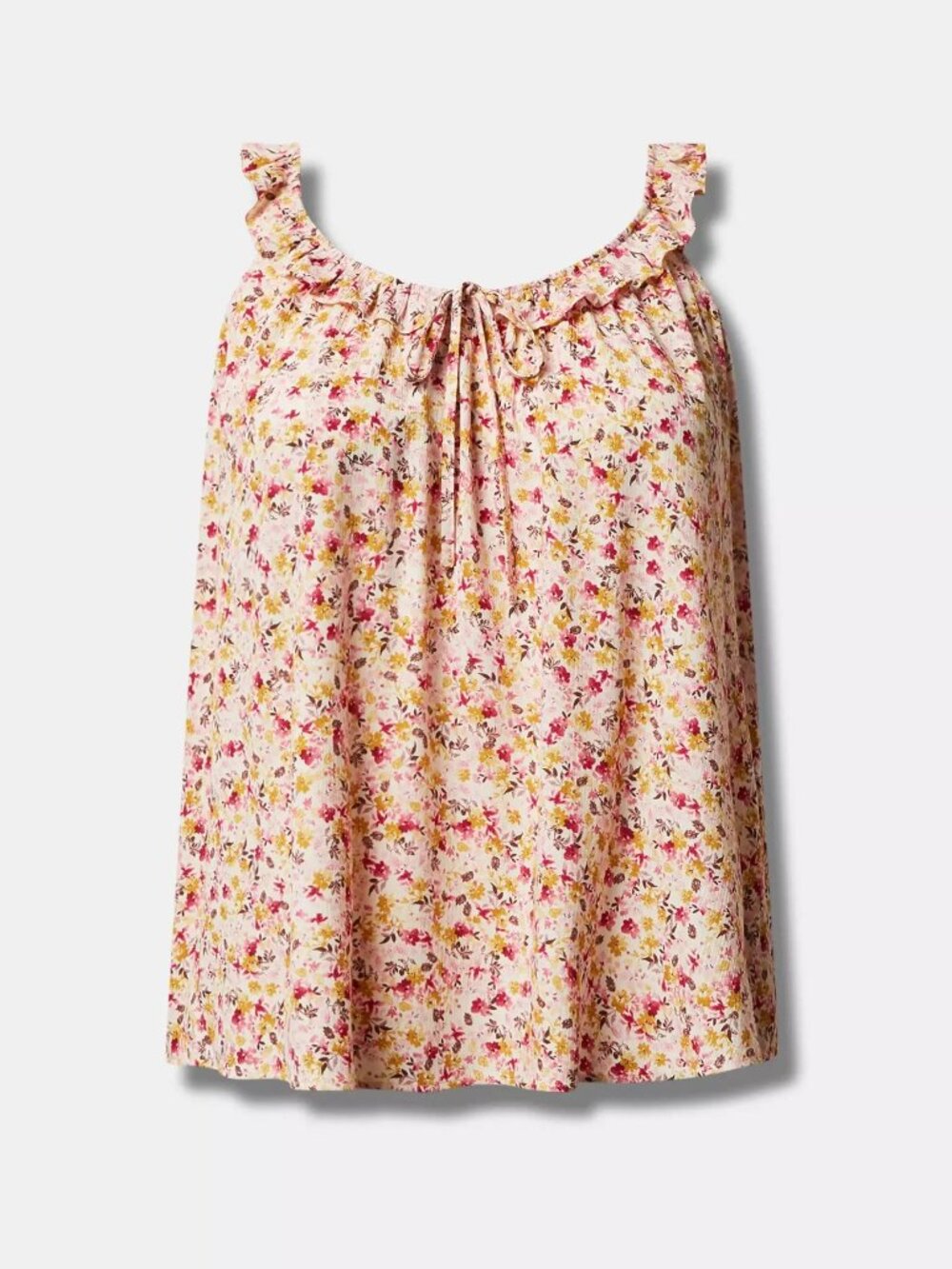 Washable Crinkle Gauze Ruffle Tie‑Front Tank (TOP ONLY)